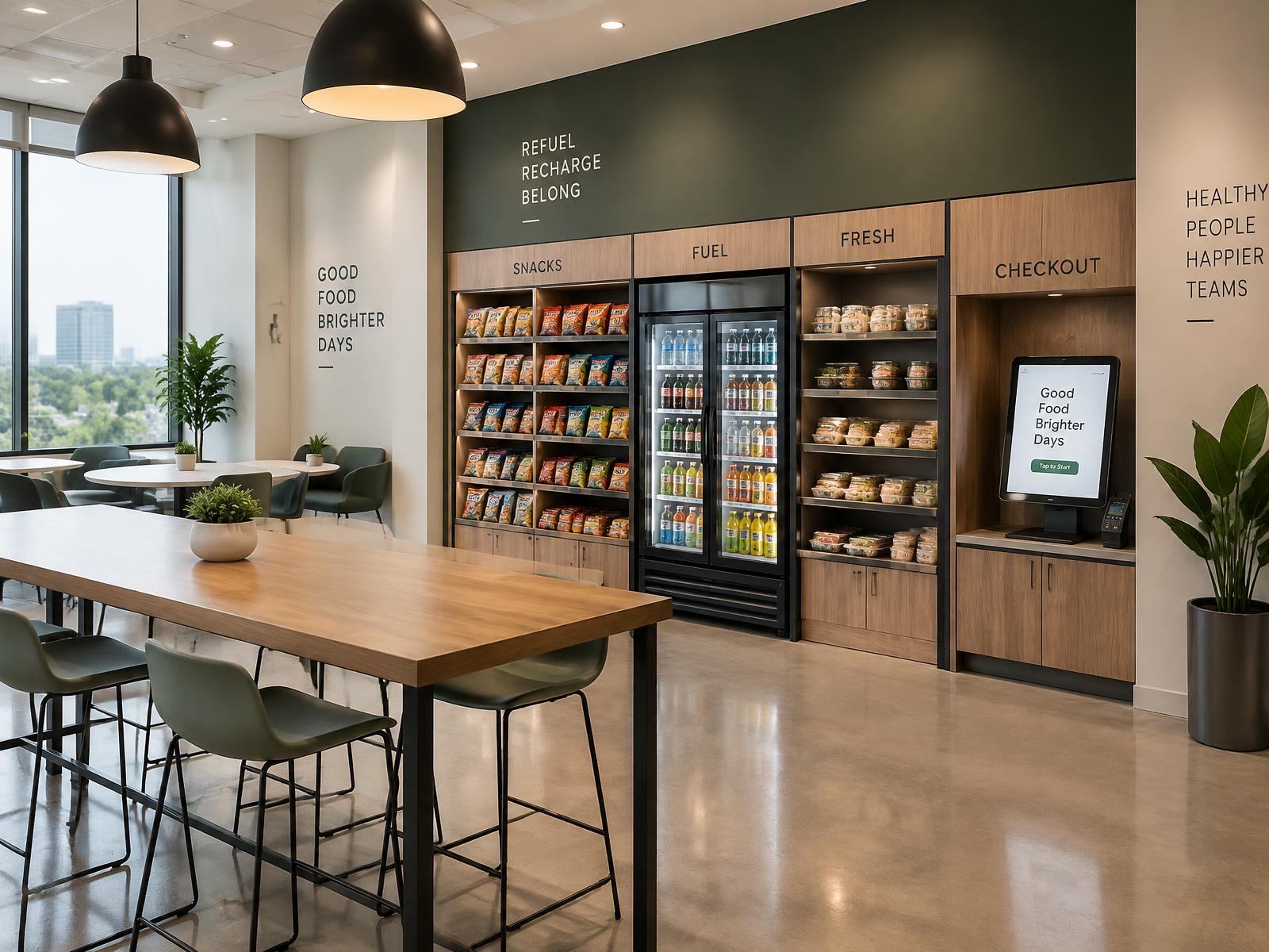 Modern workplace breakroom with a self-service micro market